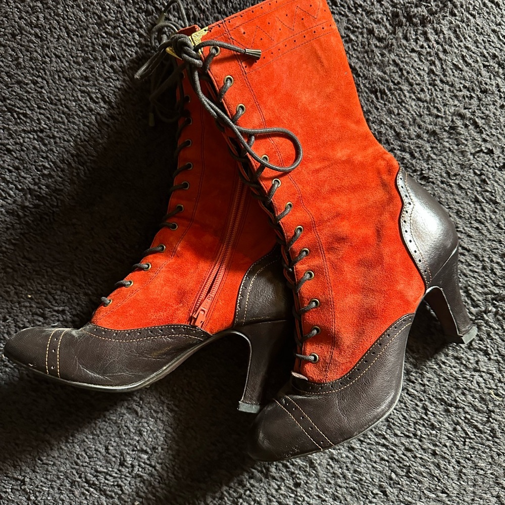 Miss L-Fire vintage retro Orange and Brown Lace Up Boots size 40 (8-8.5)